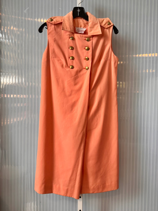 1960s Peach Double-Breasted Shift Dress