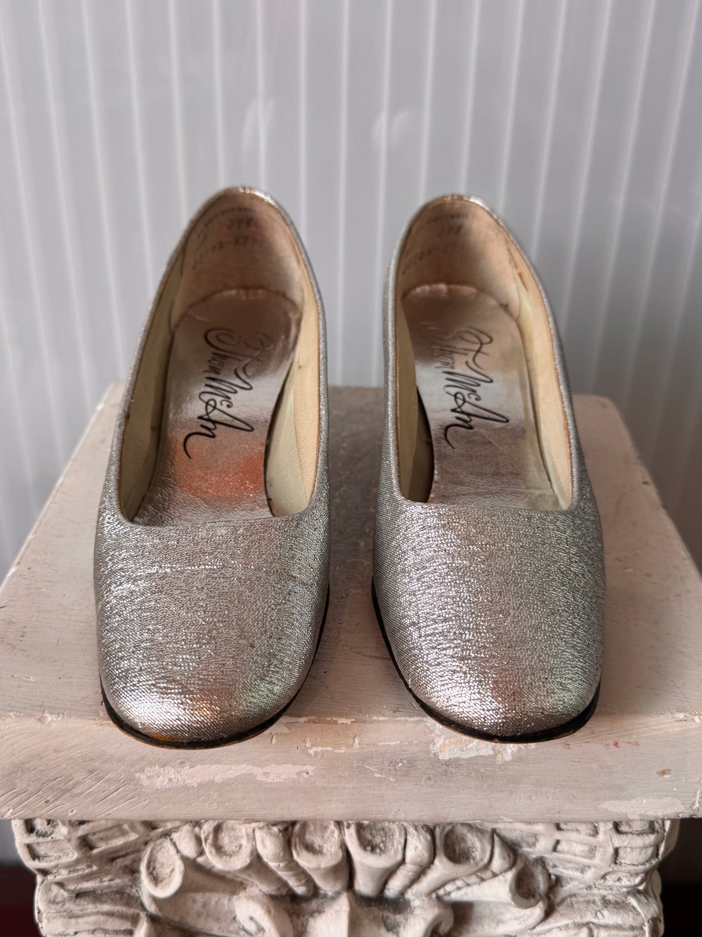 1960s Metallic Silver Block Heels
