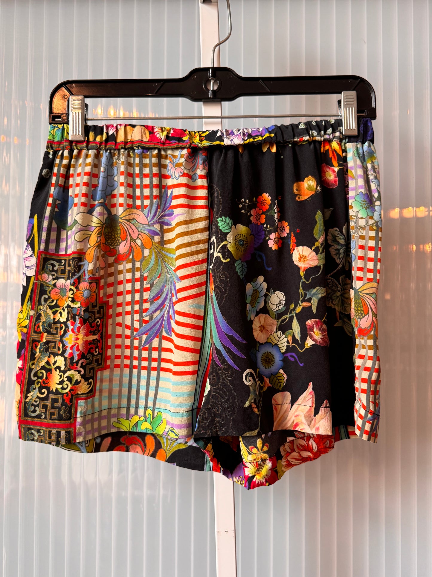 2010s Johnny Was Black & Multicolor Floral Top & Shorts Set