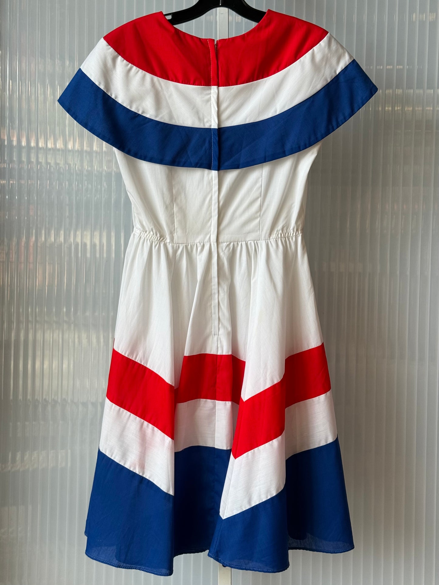 1970s Red, White & Blue Sleeveless Square Dance Dress