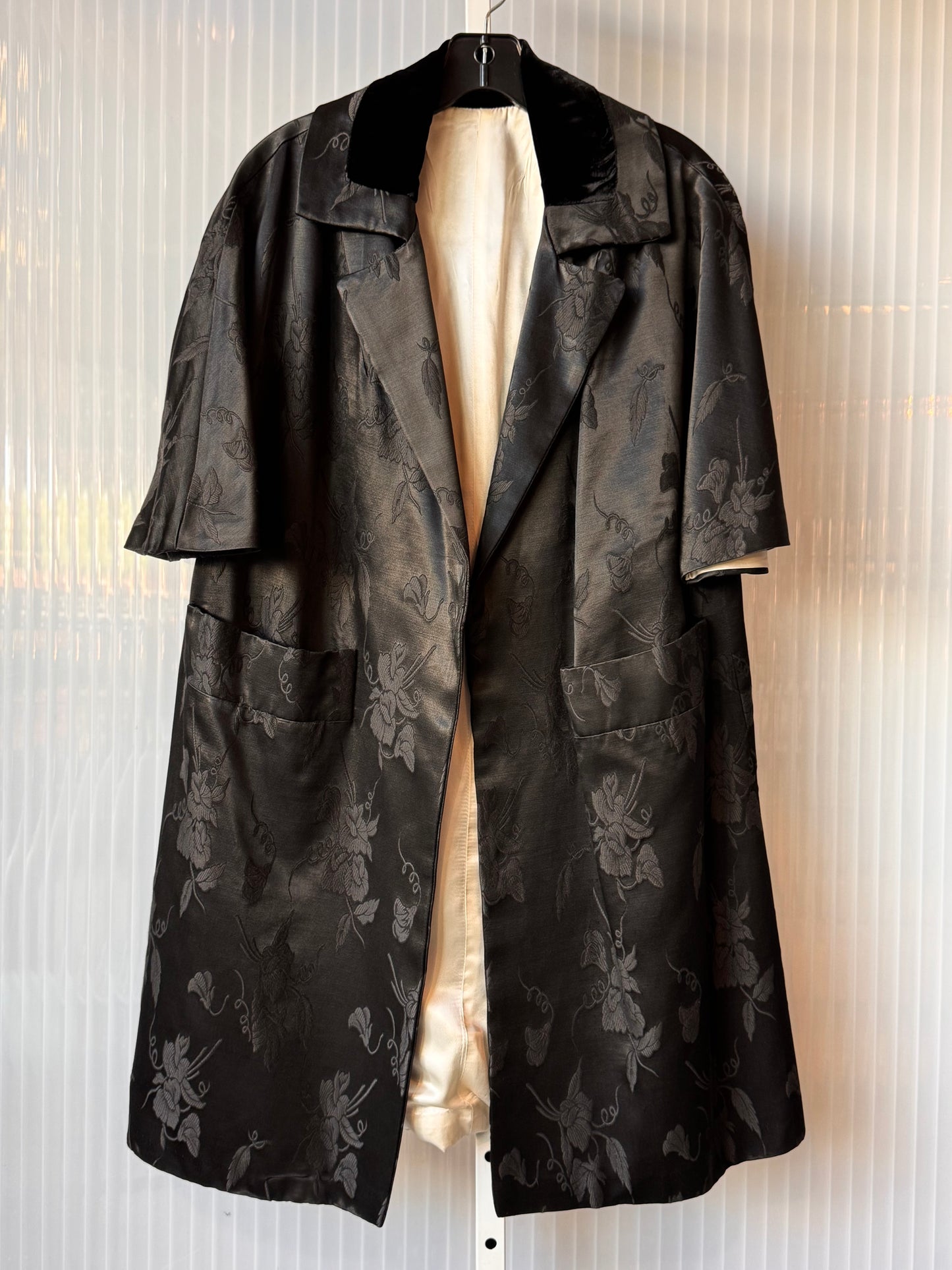 1980s Black Jacquard Floral Print Silk-Feel Jacket & Dress Set