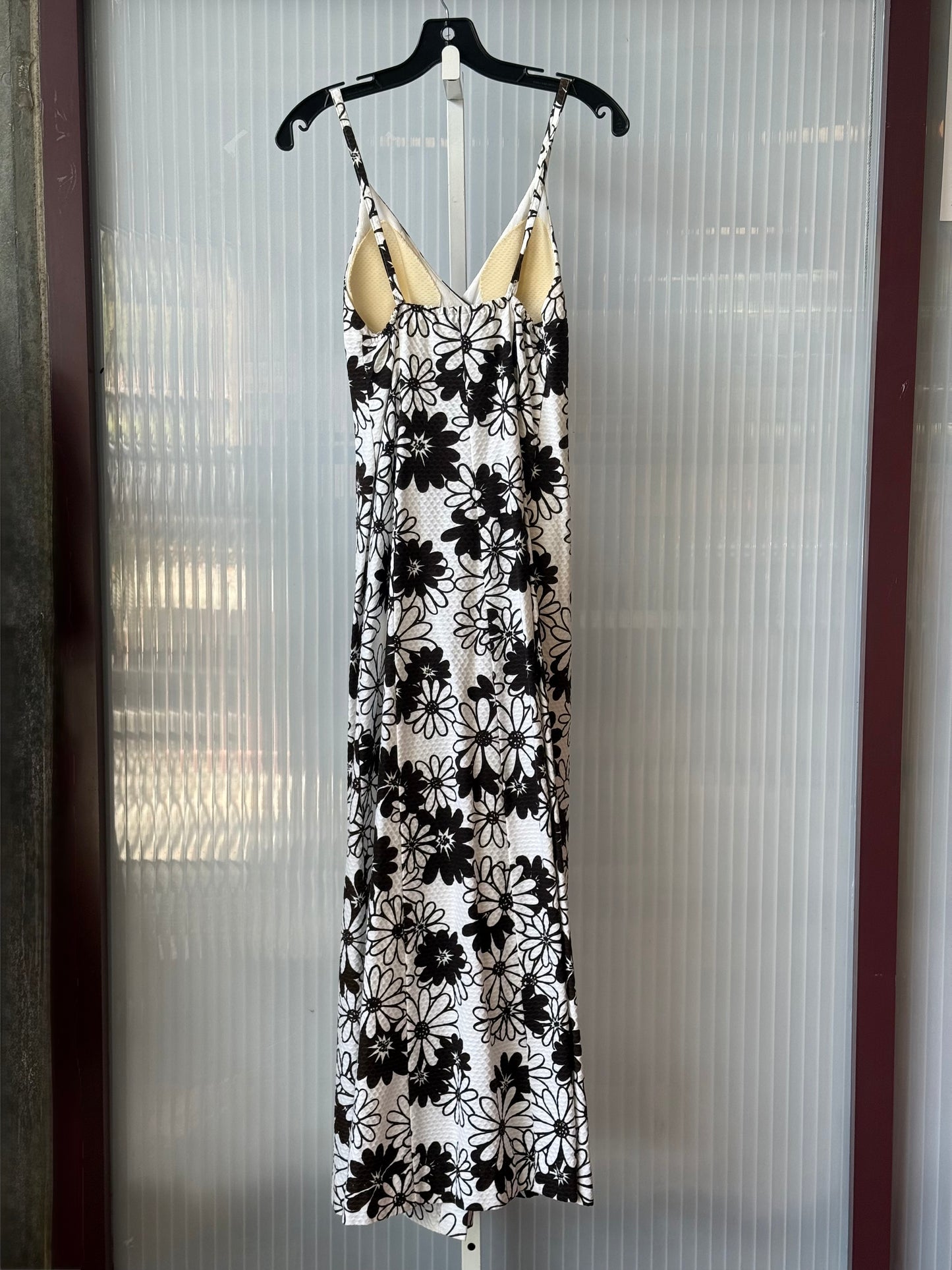 1960s Black & White Flower Power Textured Button-Front Dress