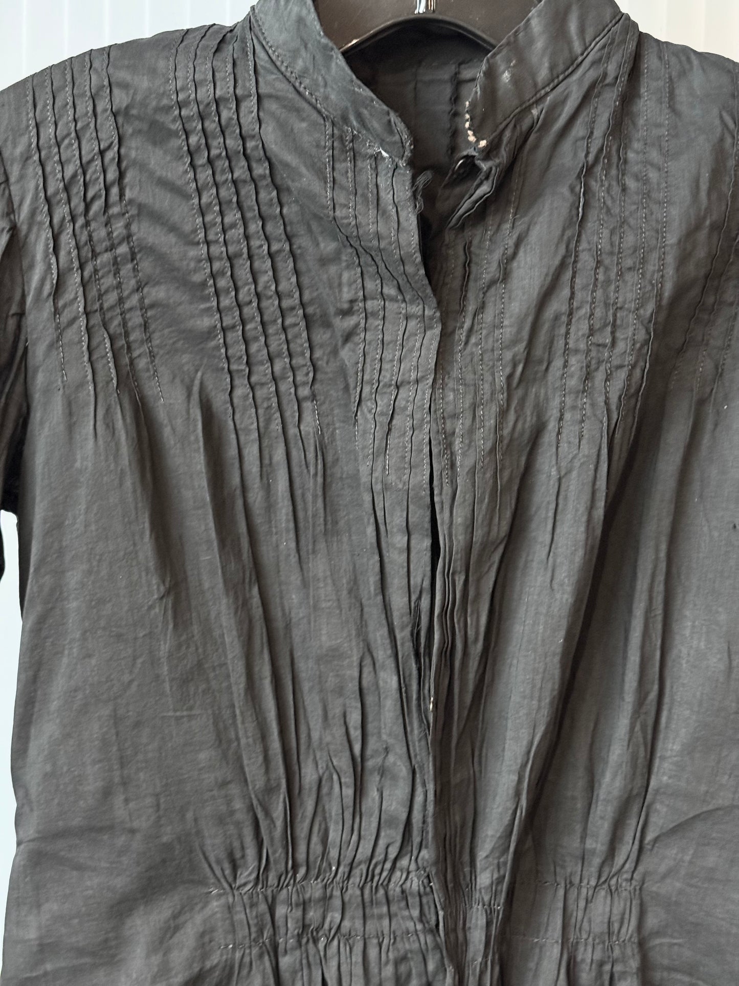Victorian Black Pleated Long-Sleeve Blouse