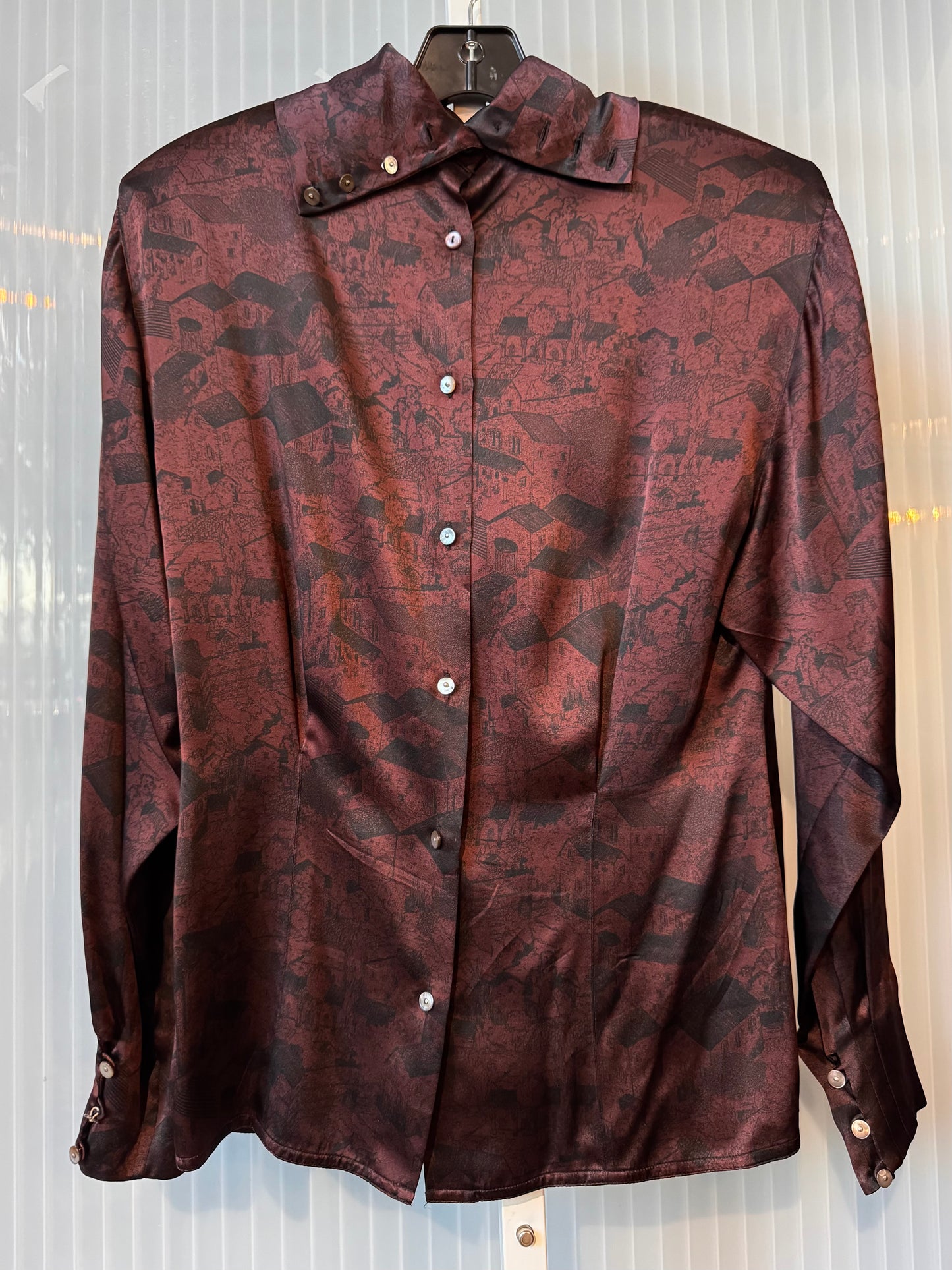 1980s 100% Silk Maroon & Black Village Design Blouse