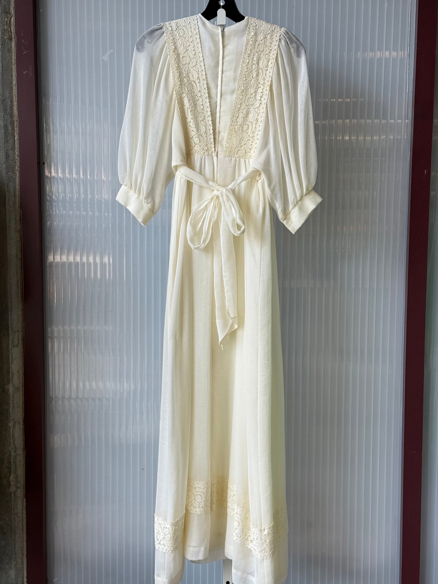 1970s Cream Layered Maxi Gown w/ Lace & Embroidery