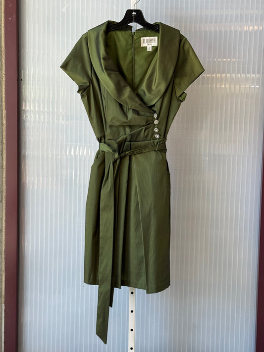 1990s Green Shiny Tie Shirtwaist Dress