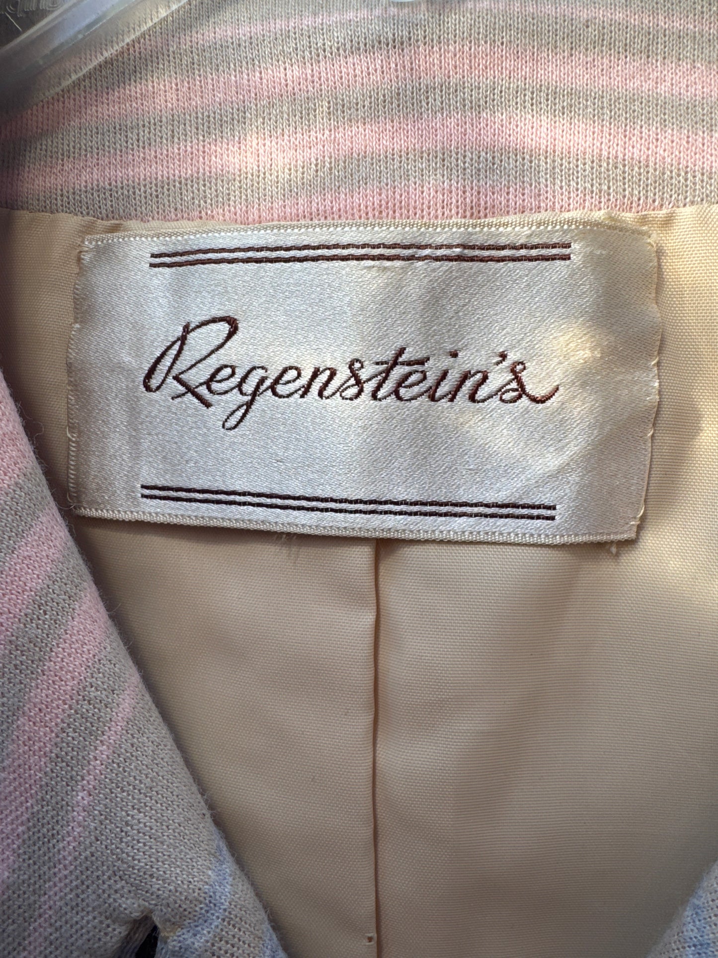 1950s Pink & Tan Striped Pleated Mid-Length Skirt