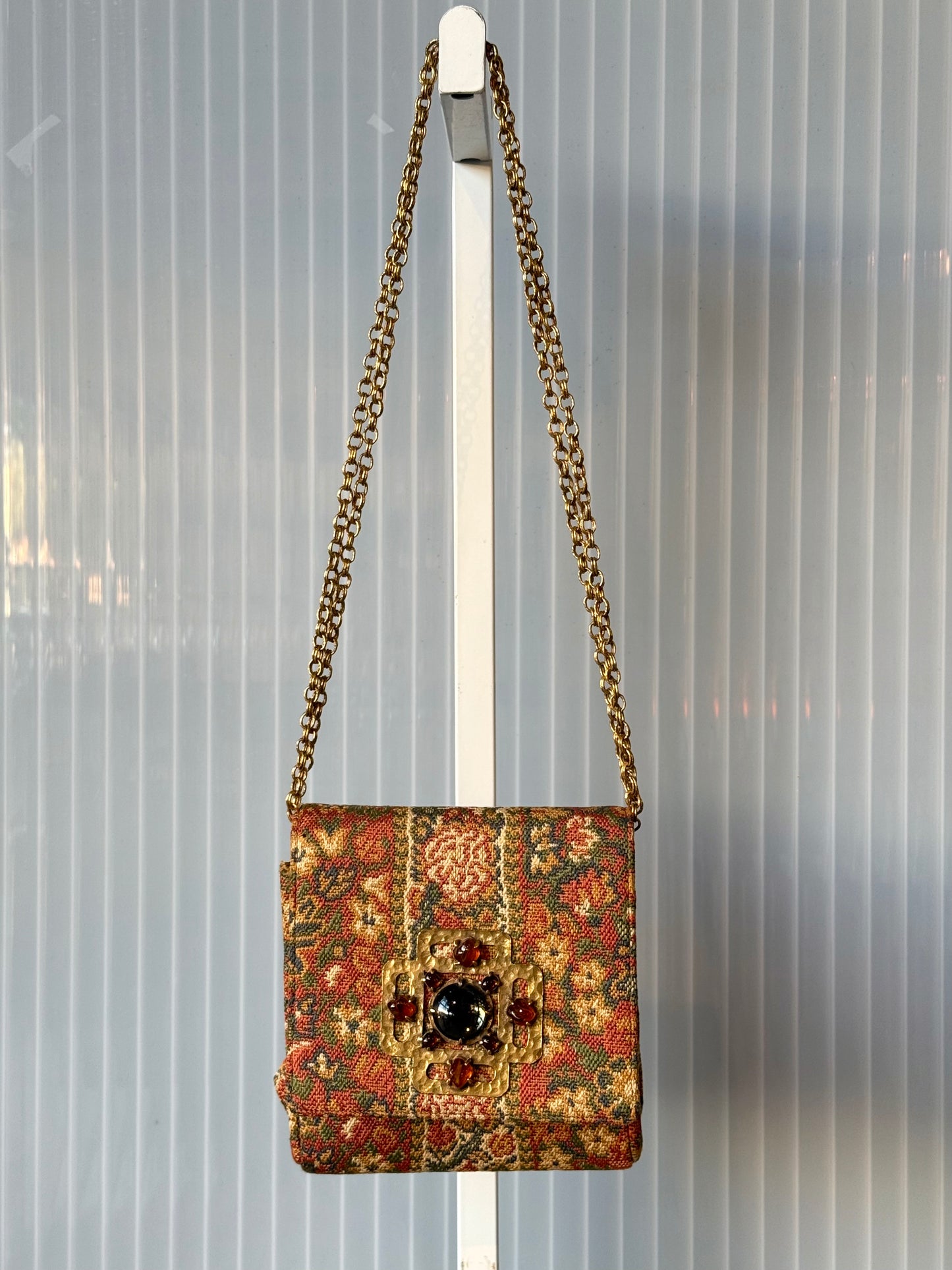 Tapestry Handbag w/ Gold & Stone Embellishment