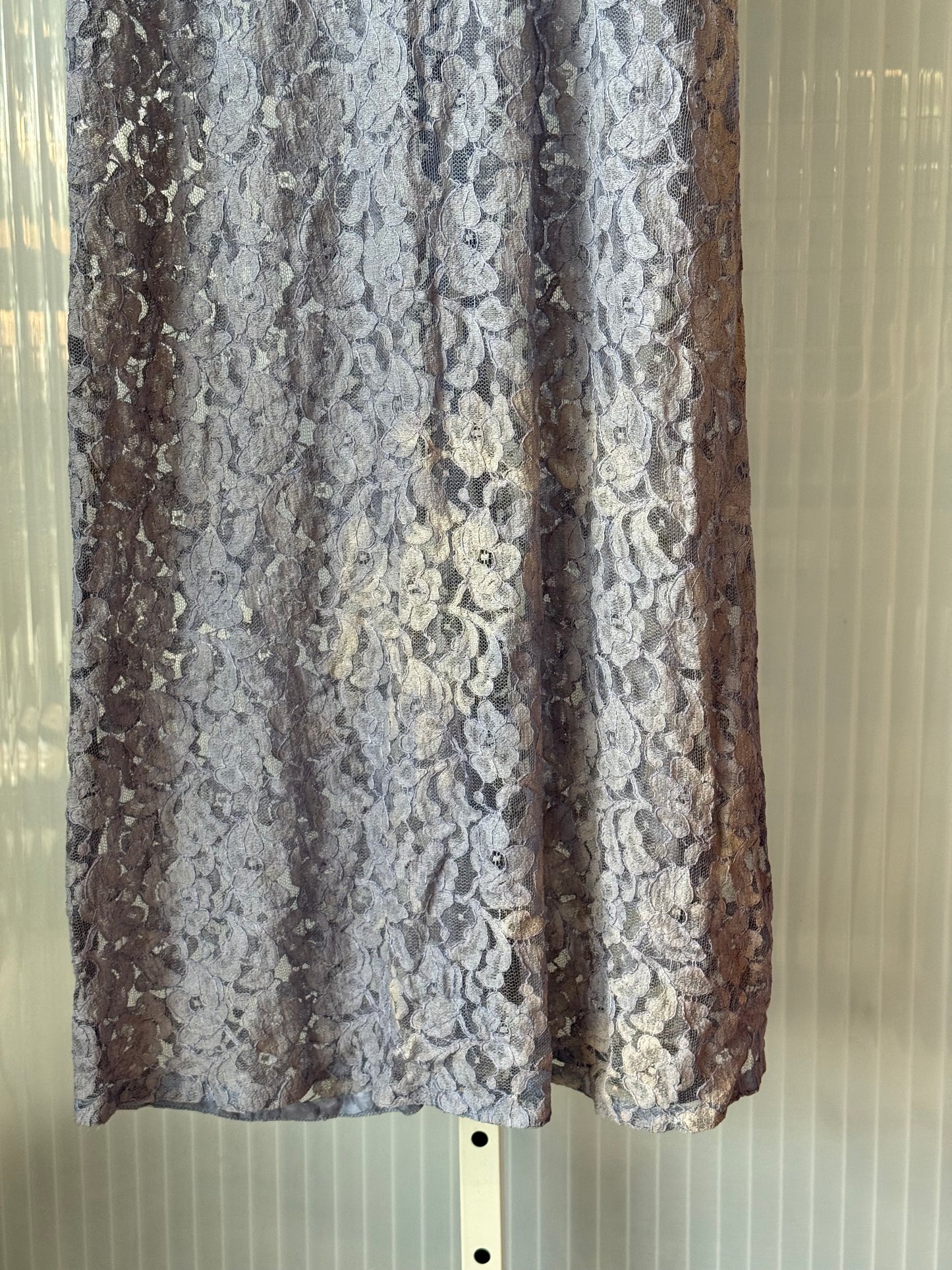 1940s Periwinkle Sheer Lace Overlay w/ Rouched Puff Sleeve & Double Collar