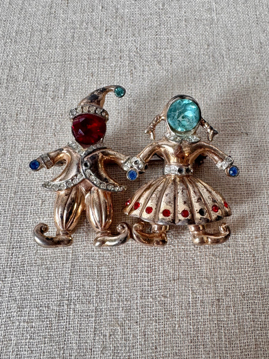 1947 Corocraft Sterling Dutch Couple Fur Clips and Brooch
