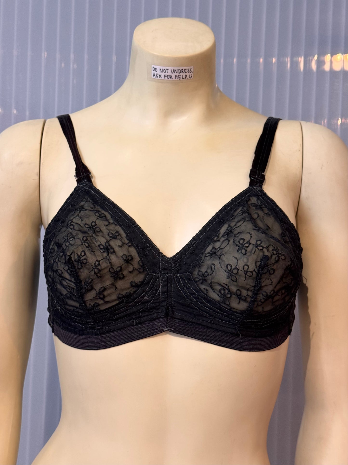 1950s Sheer Black Bias Cup Bra