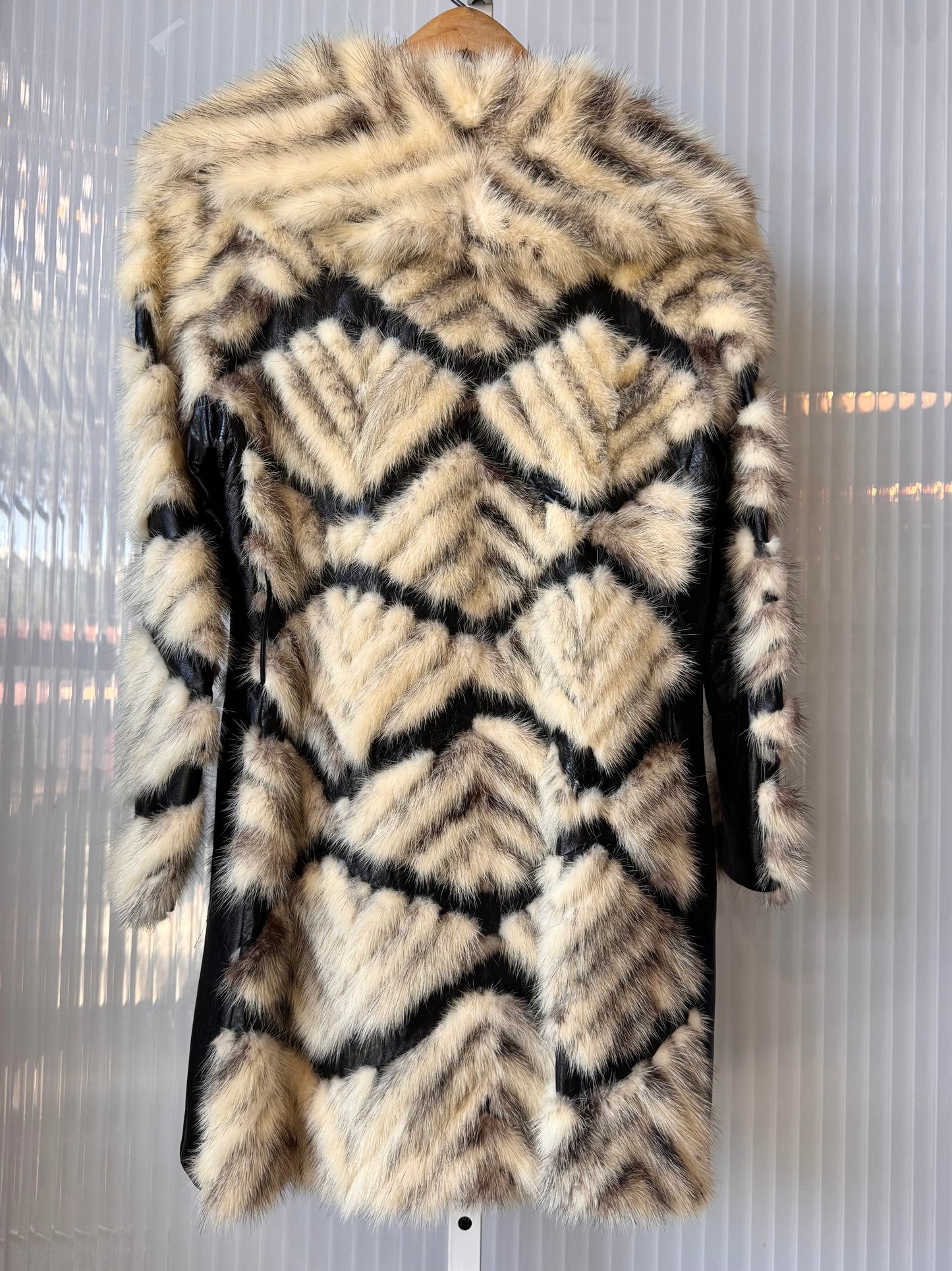 1970s Black Cross Mink Fur & Leather Coat