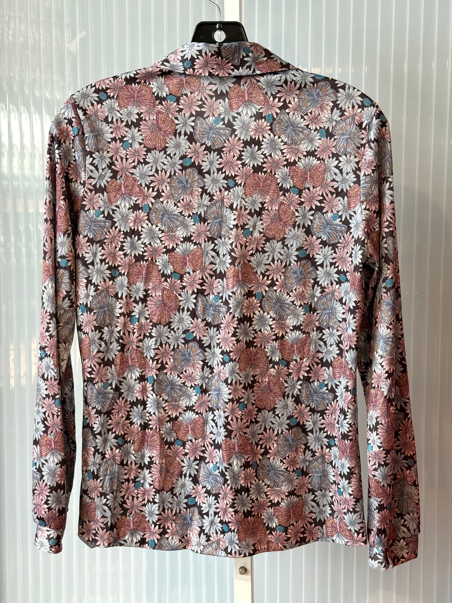 1970s Purple & Blue Floral Collared Blouse