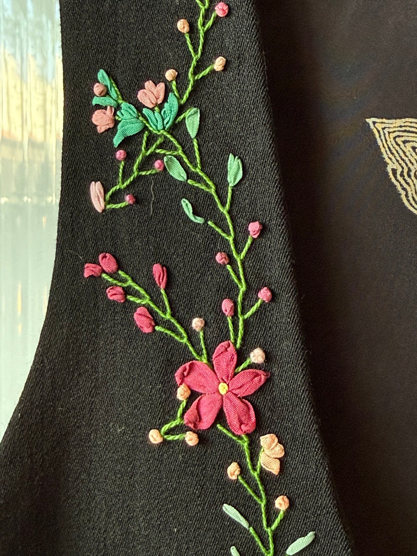 1960s Black Vest w/ Ornate Floral Embroidery & Applique