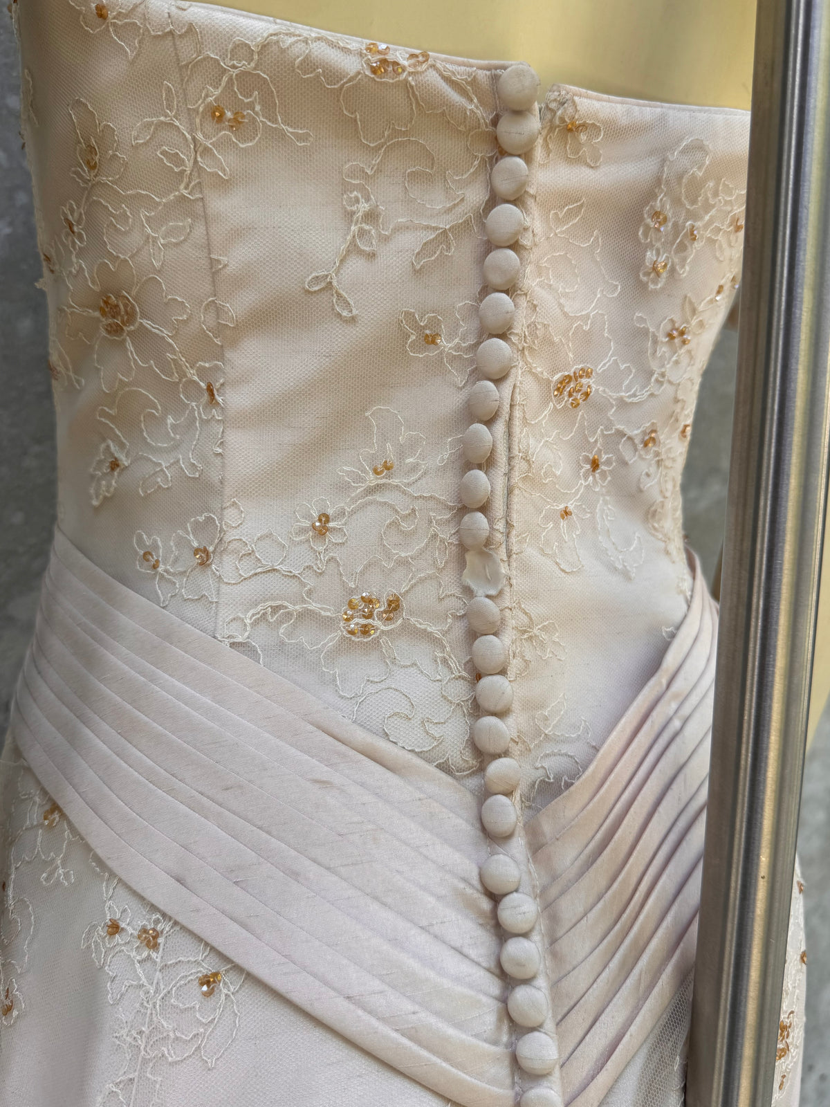 Y2K Taupe Floral Mesh Strapless Wedding Dress