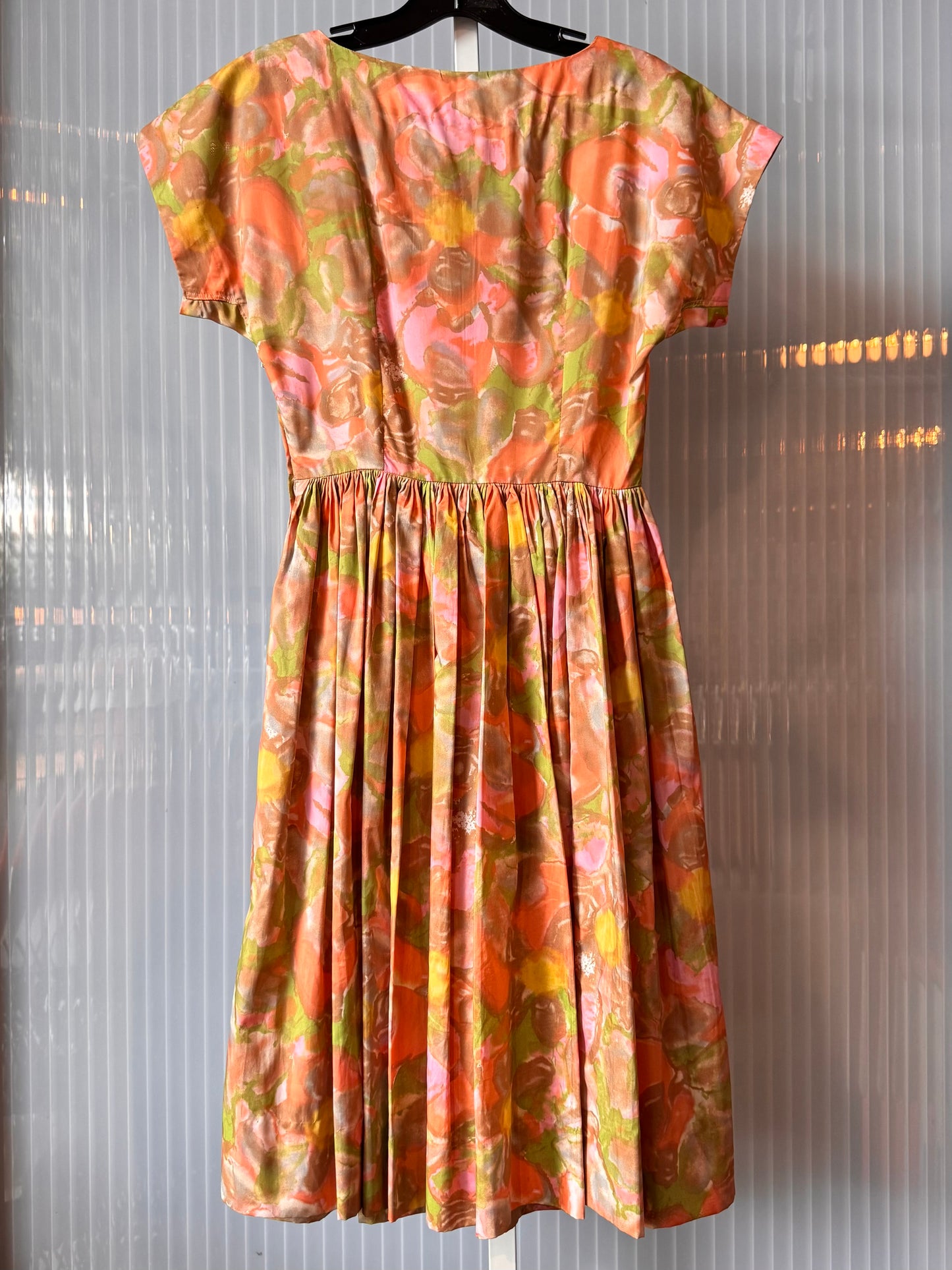 1950s Multicolor Watercolor-Floral Dress