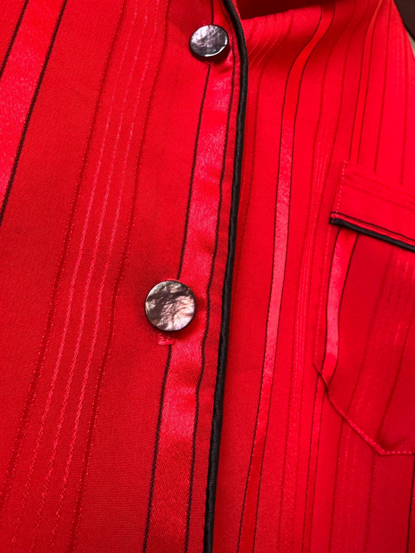 1980s Red Striped Satin Pajama Shirt and Pants Set