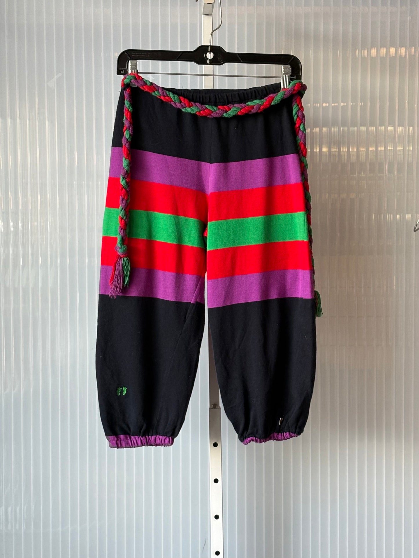 1980s Black Purple Red & Green Striped Capri Shorts