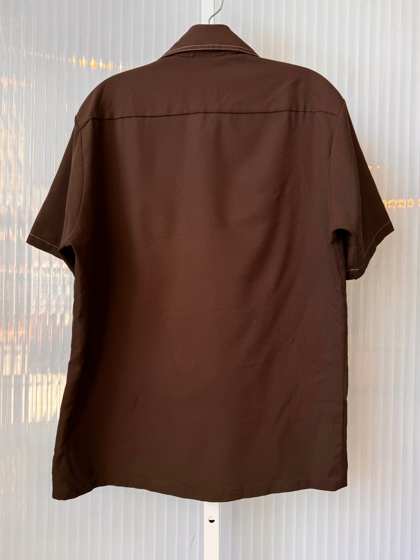 1970s Sears Brown Pointed Collar Contrast Stitch Shirt