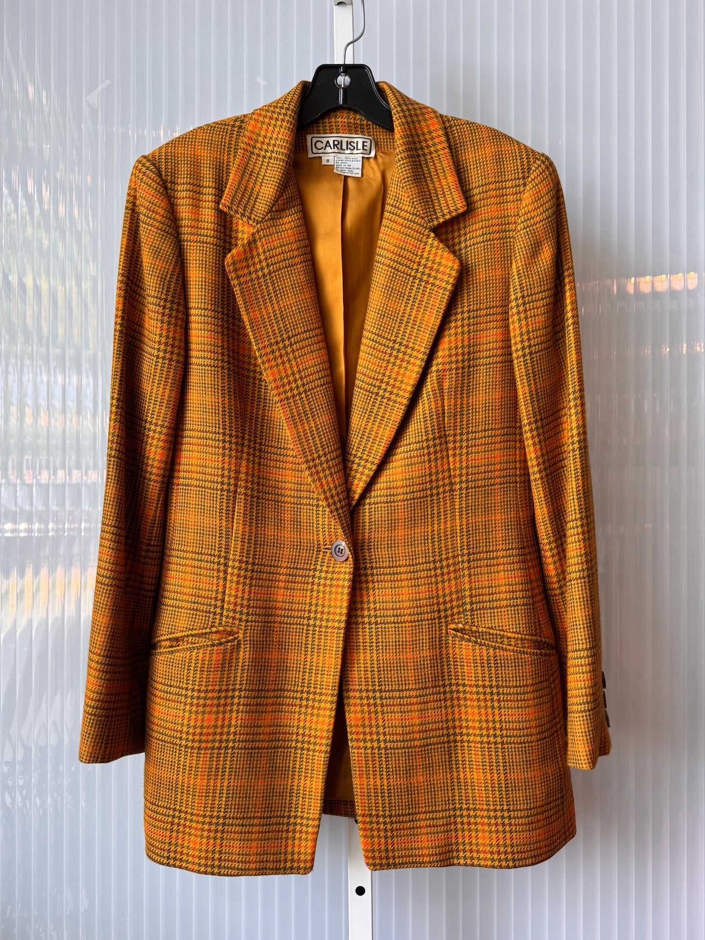 1980s Mustard Yellow Glencheck-Plaid Jacket & Skirt Suit Set