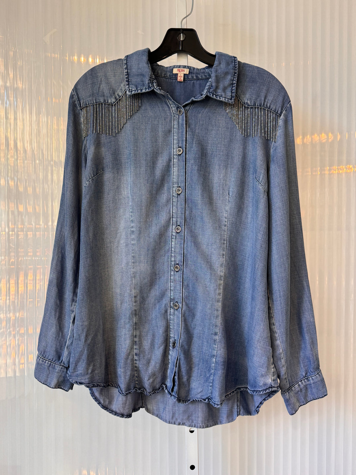 2010s Reba Sparkly Tassel Denim Button-Up Shirt