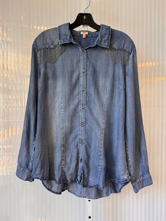 2010s Reba Sparkly Tassel Denim Button-Up Shirt