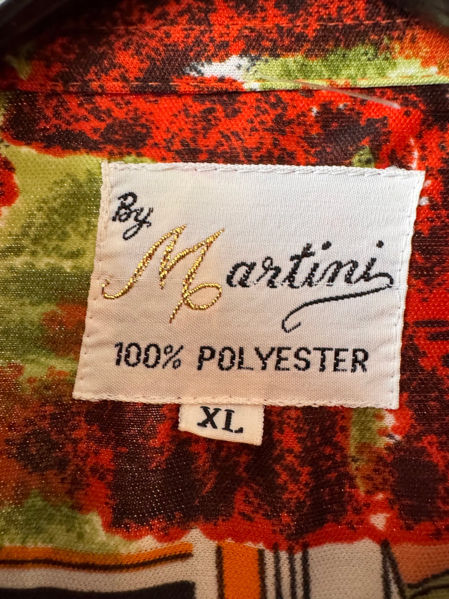 1970s Architectural Green & Orange Point Collar Shirt