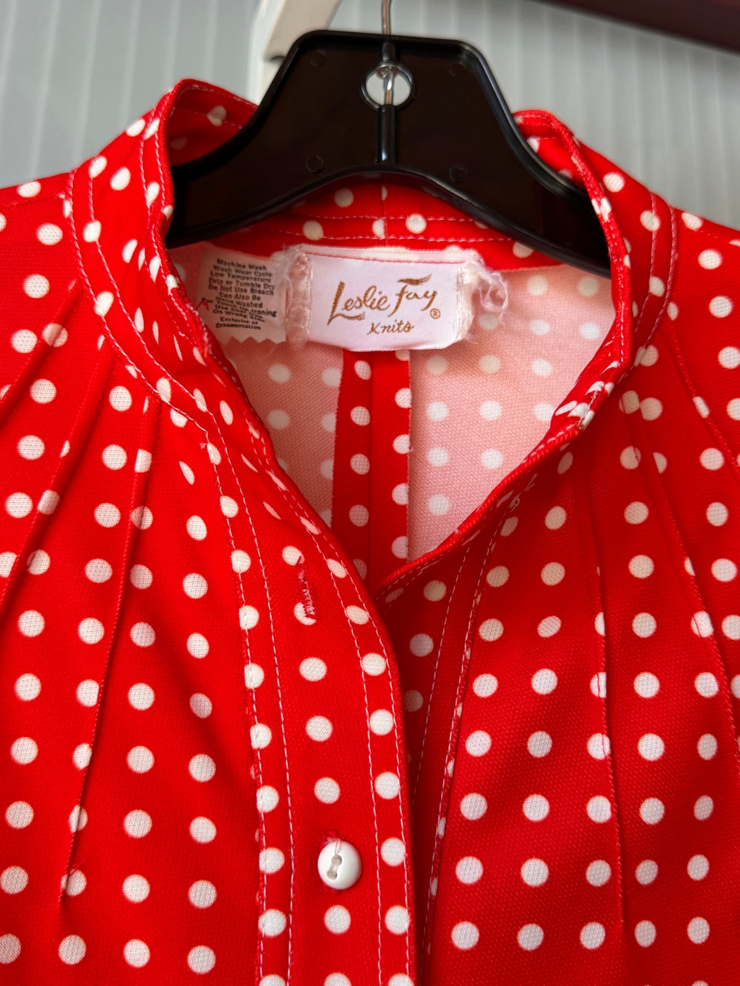 1970s Red & White Polka Dot Dress w/ Pintuck Detail