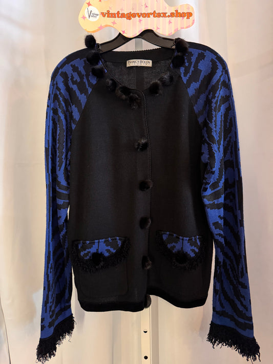 1990s Black & Blue Sweater Cardigan