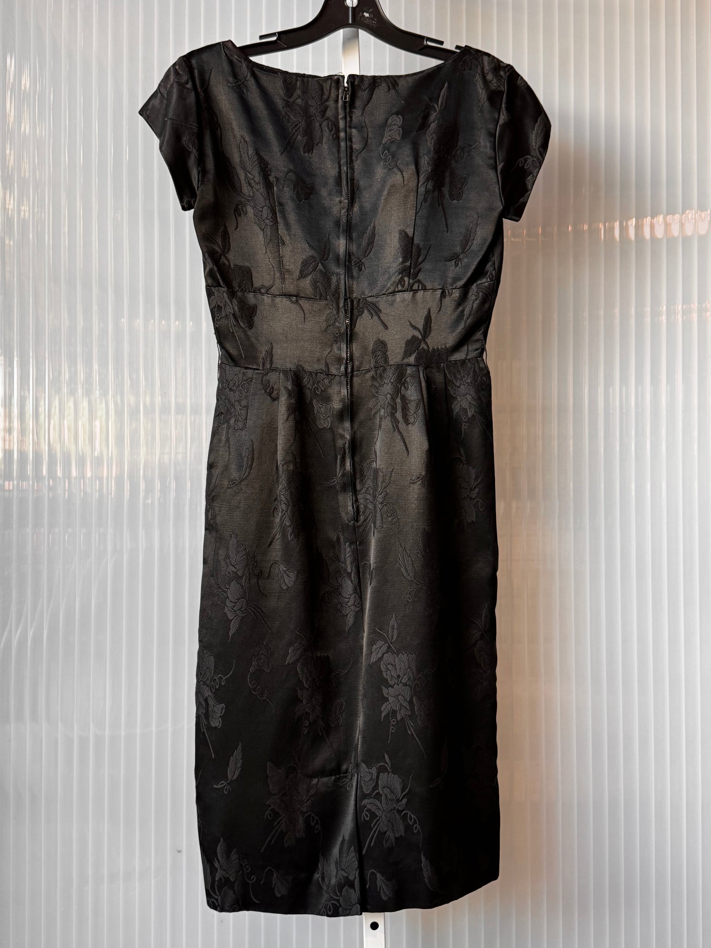 1980s Black Jacquard Floral Print Silk-Feel Jacket & Dress Set