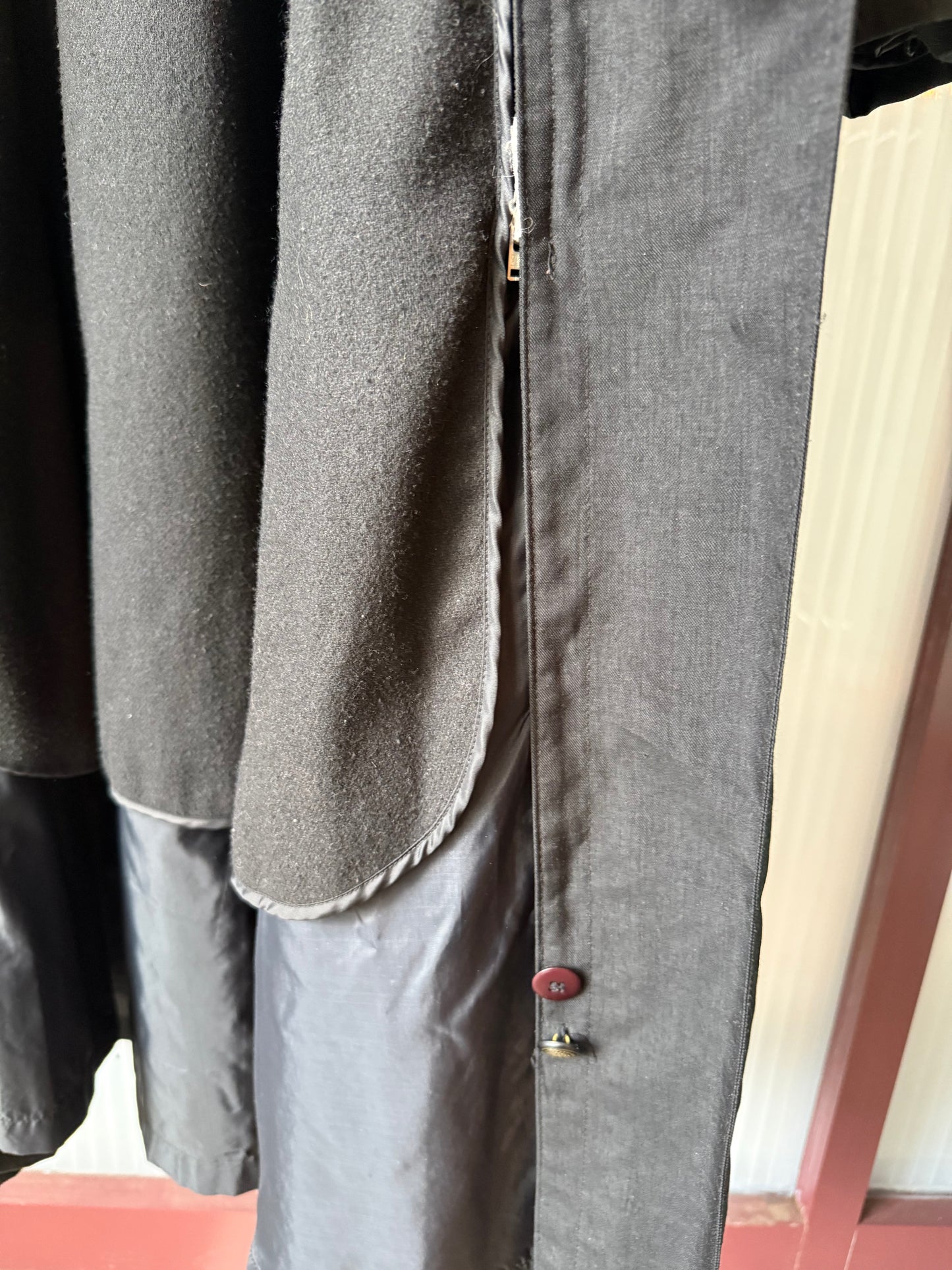 1990s Black Double Collar Wool Lined Trench Coat