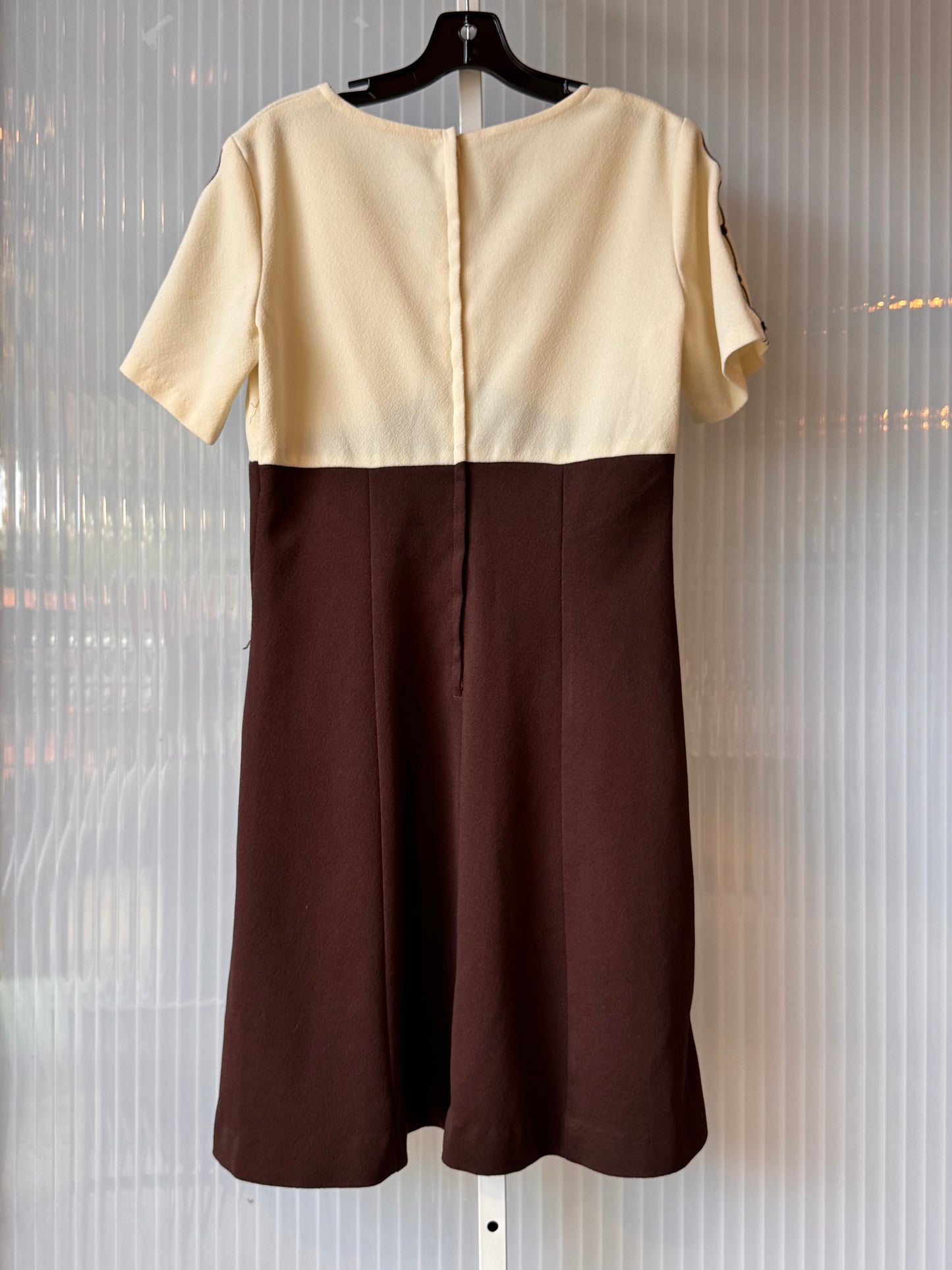 1960s / 1970s Mod Cream & Brown Empire Waist Dress