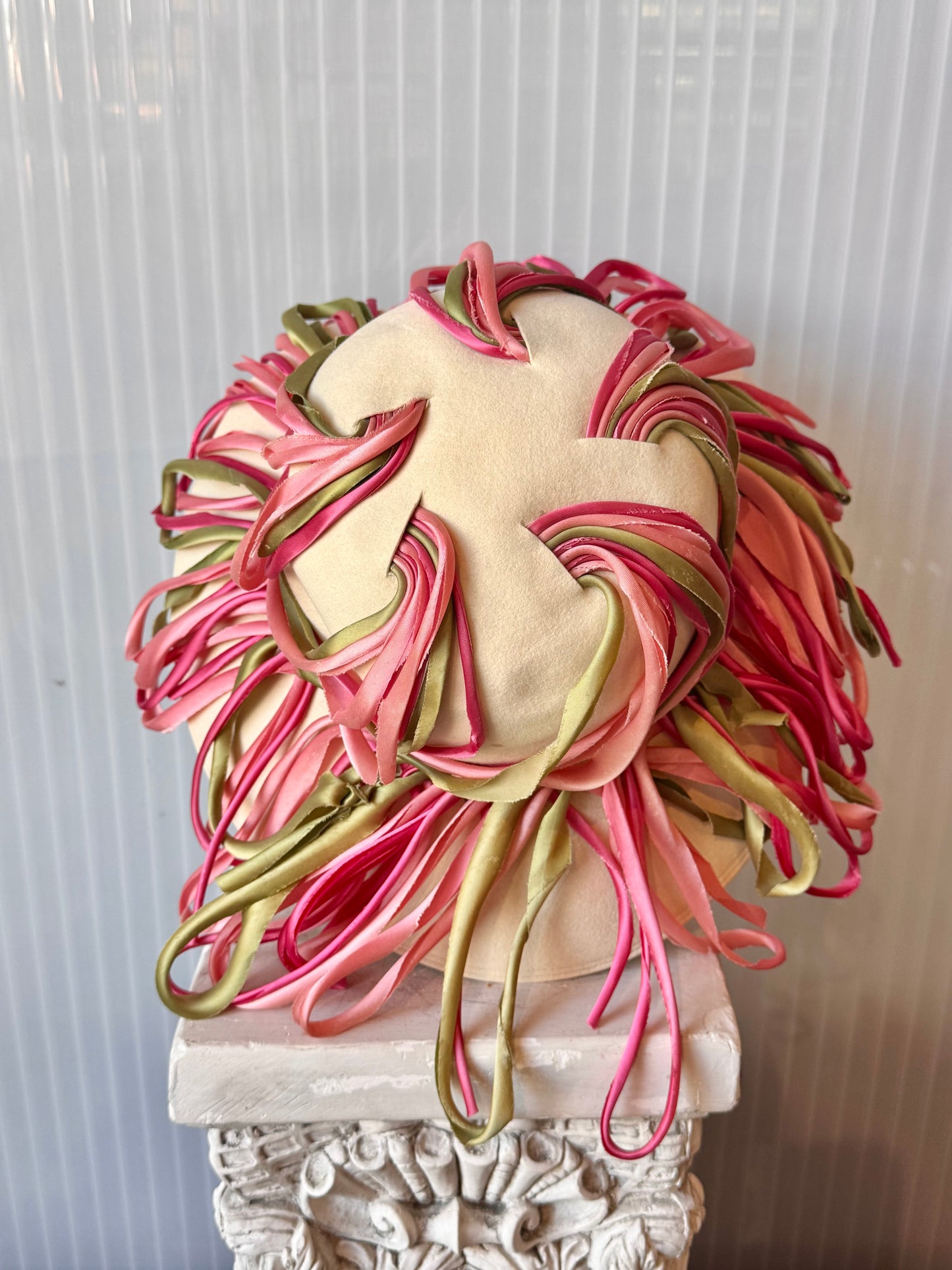 1960s Dior Cloche Hat with Pink & Green Swirls