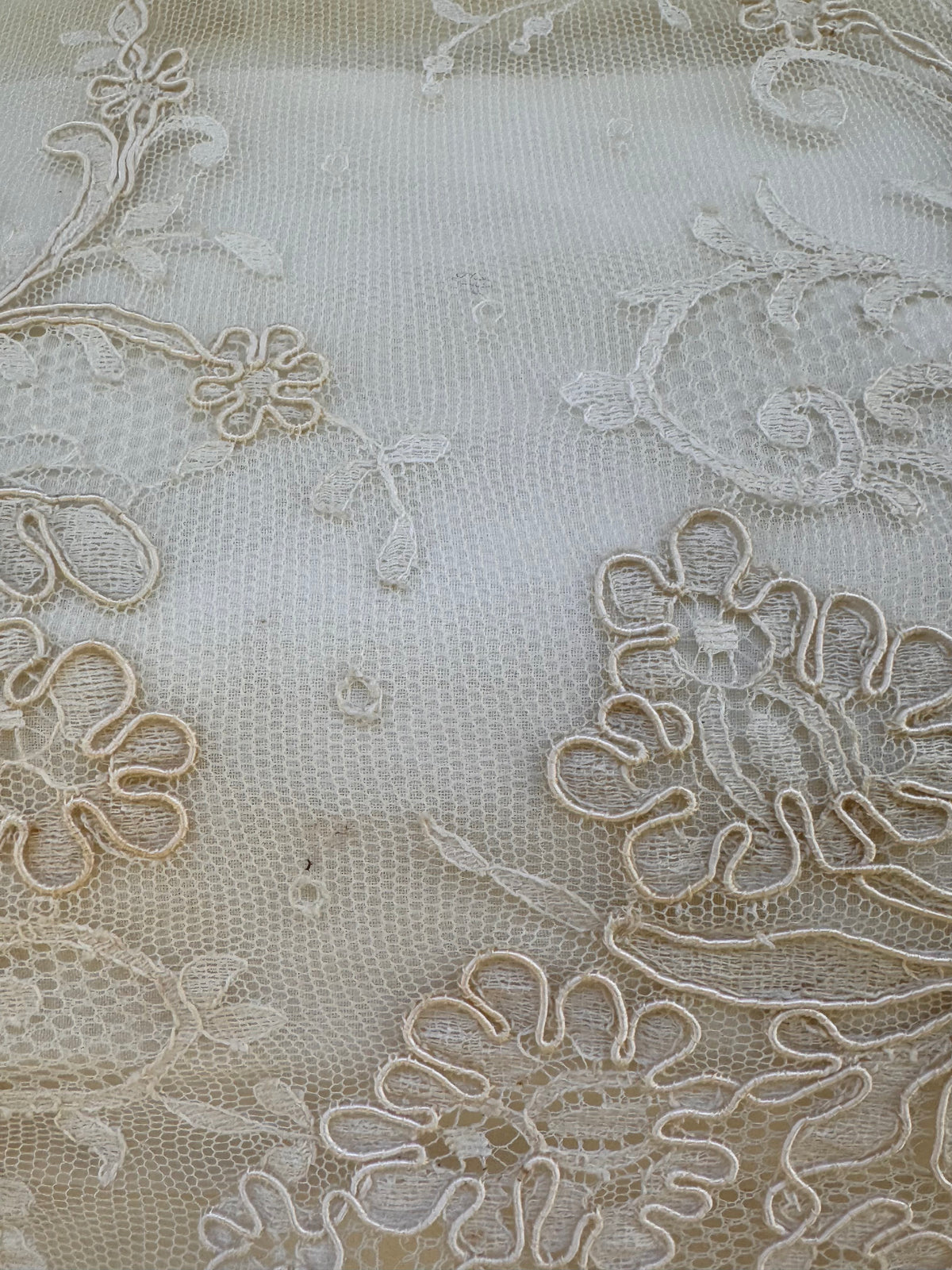 1960s Cream Empire Waist Lace & Organza Wedding Dress