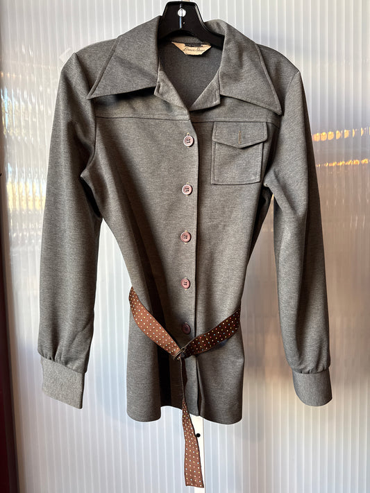 1970s Grey Button Up Blouse