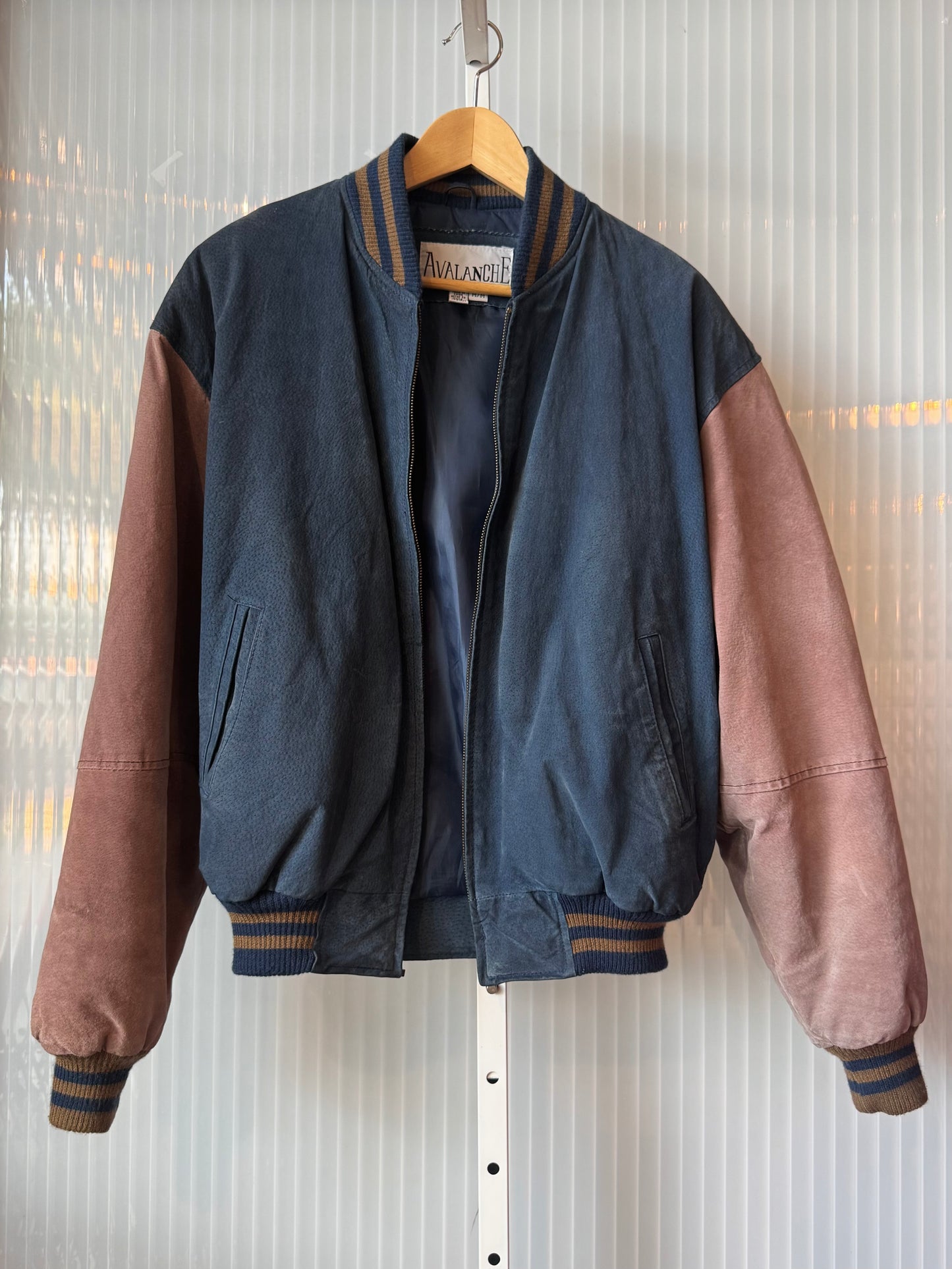 1980s / 90s Blue & Taupe Suede Bomber Jacket