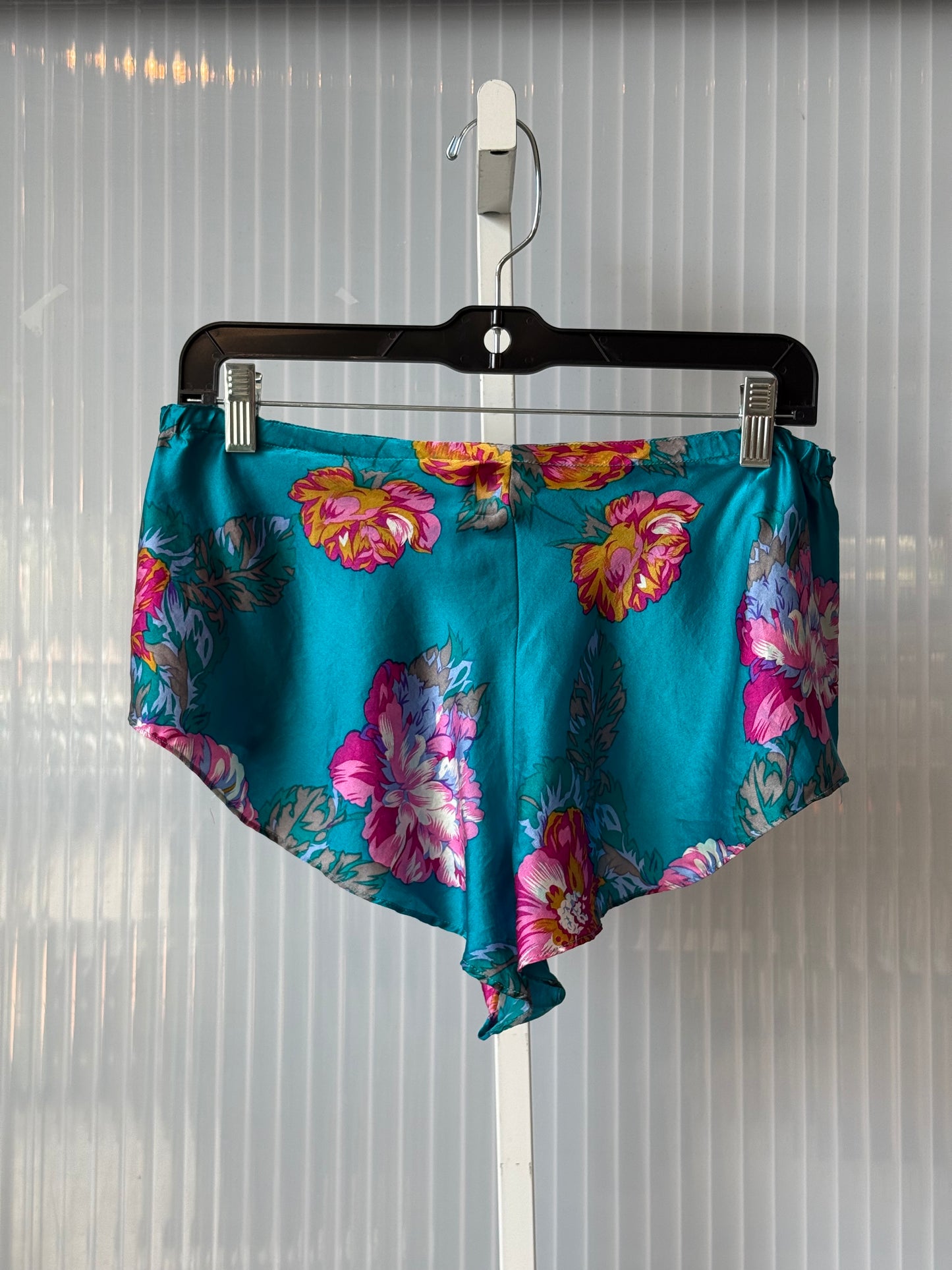 1990s Victoria’s Secret Gold Label Teal Floral Silk 2-Piece Pajama Set