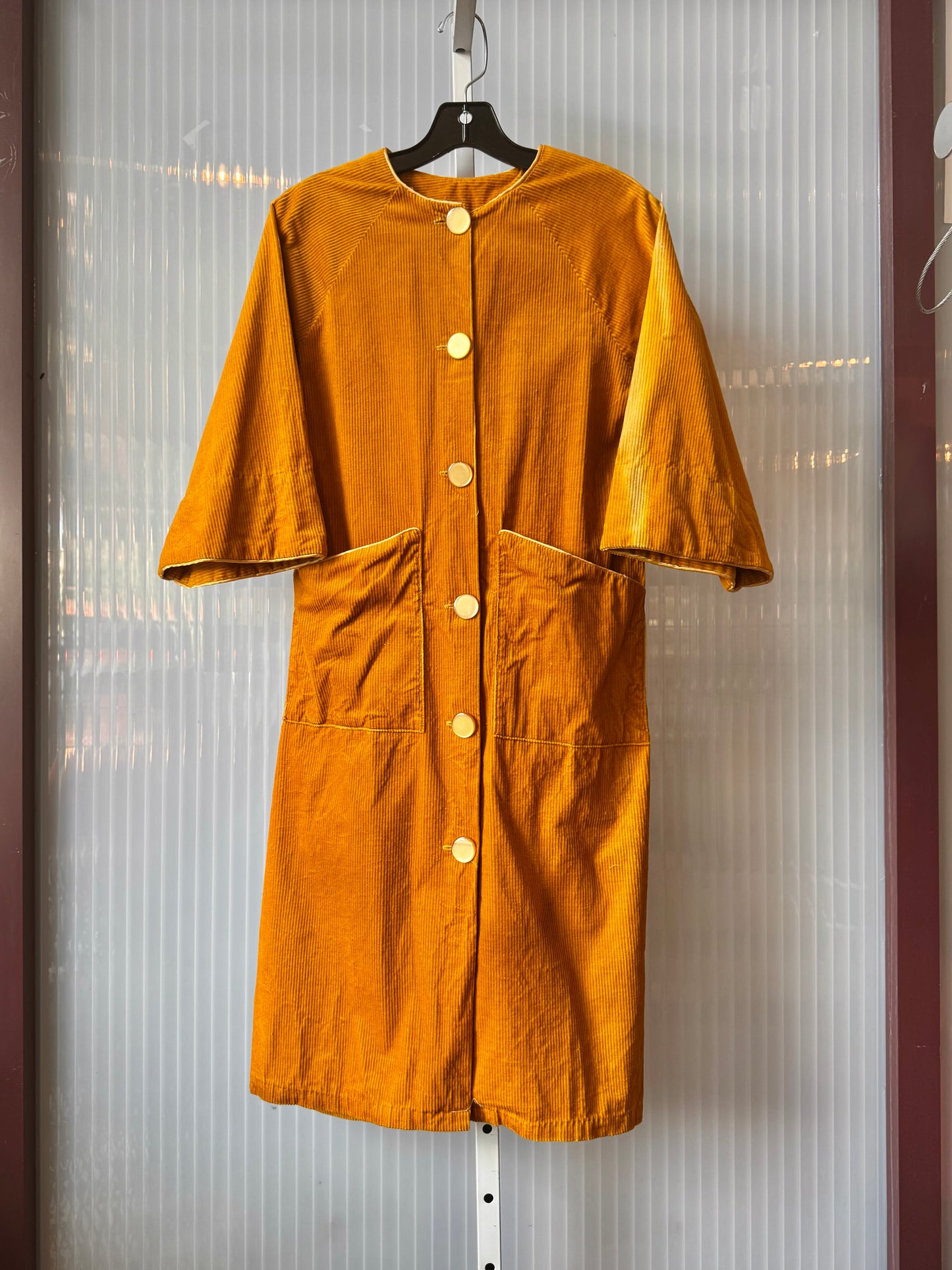 1970s? Mustard Yellow Corduroy Button-Front Dress