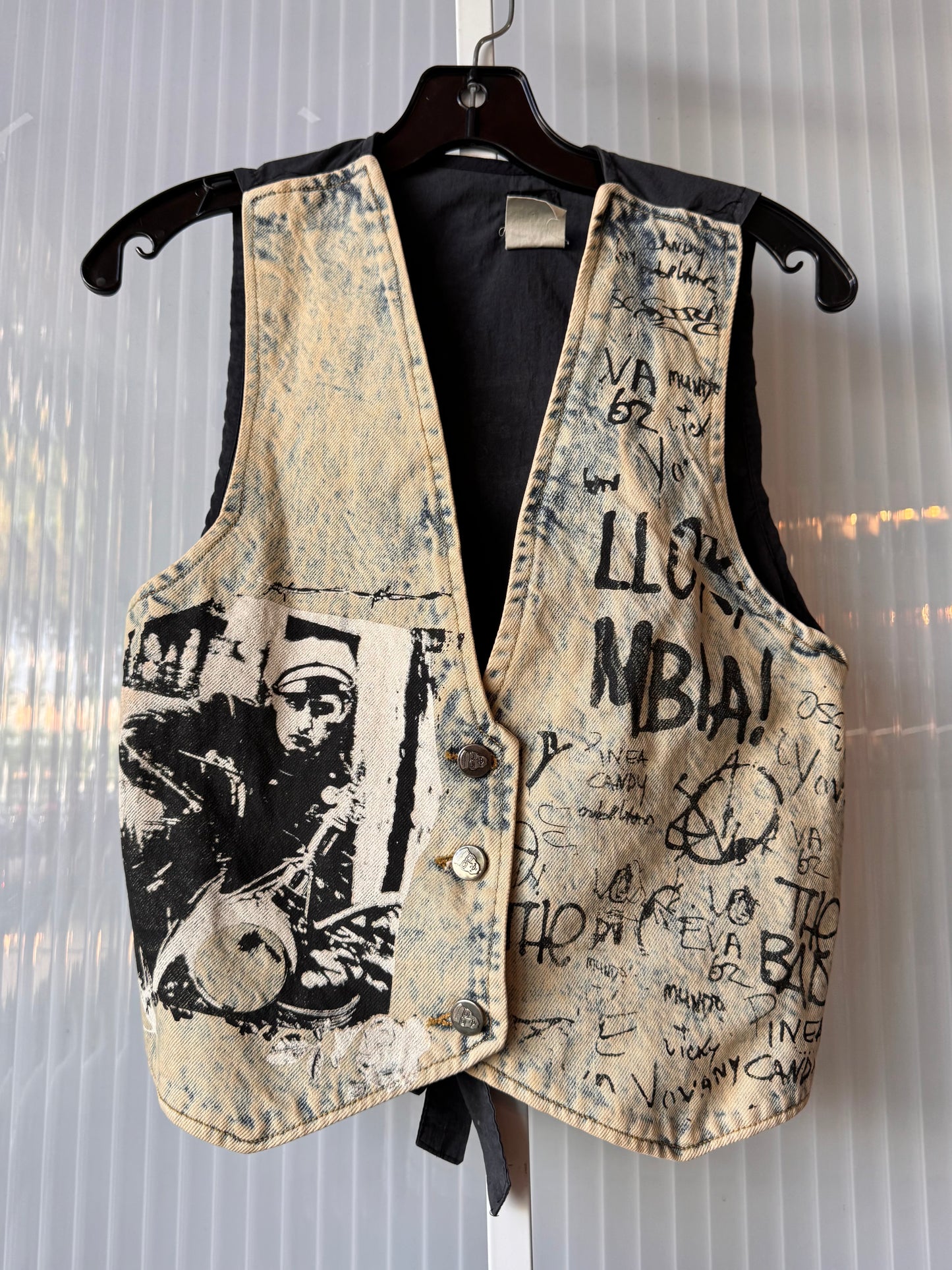 1990s Light wash Denim Screen-printed Punk Vest