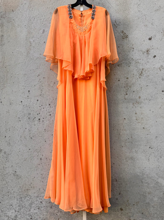 1970s Peach Chiffon Gown
