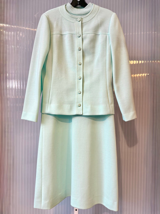 1970s Minty Blue Dress & Jacket Set