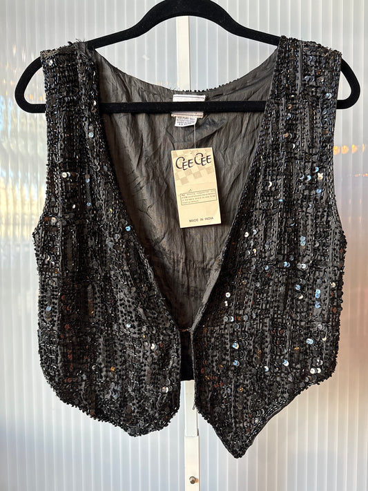 1980s Black Sequin Vest