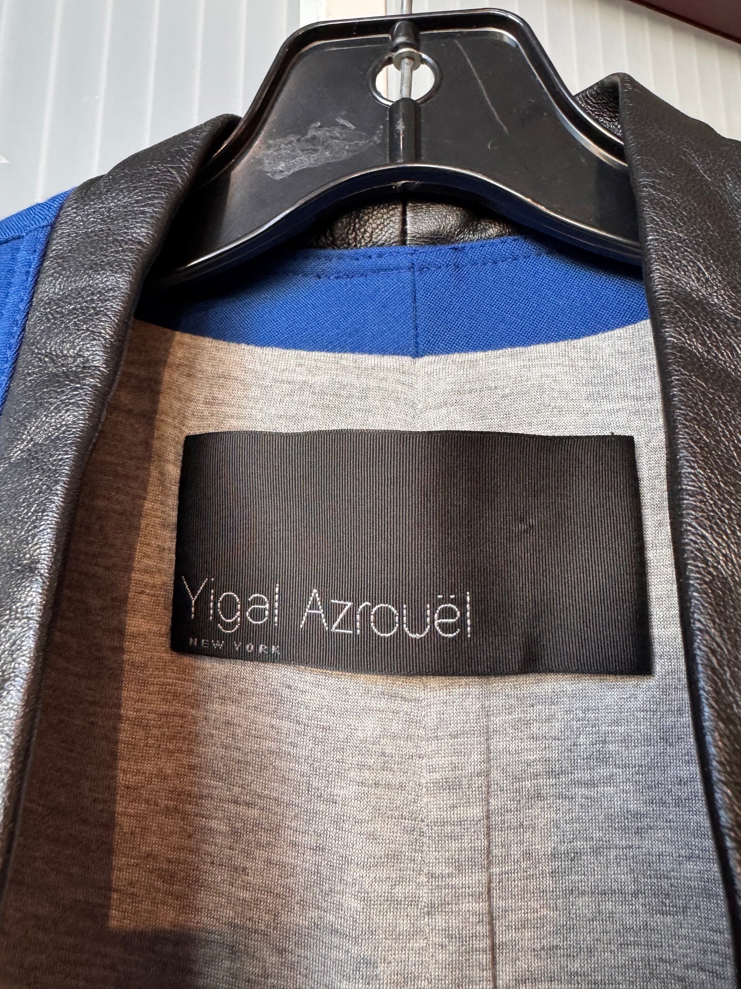 Blue Sleeveless Mini Dress with Leather Trim