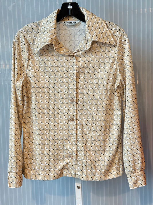 1970s Tan Abstract Printed Blouse