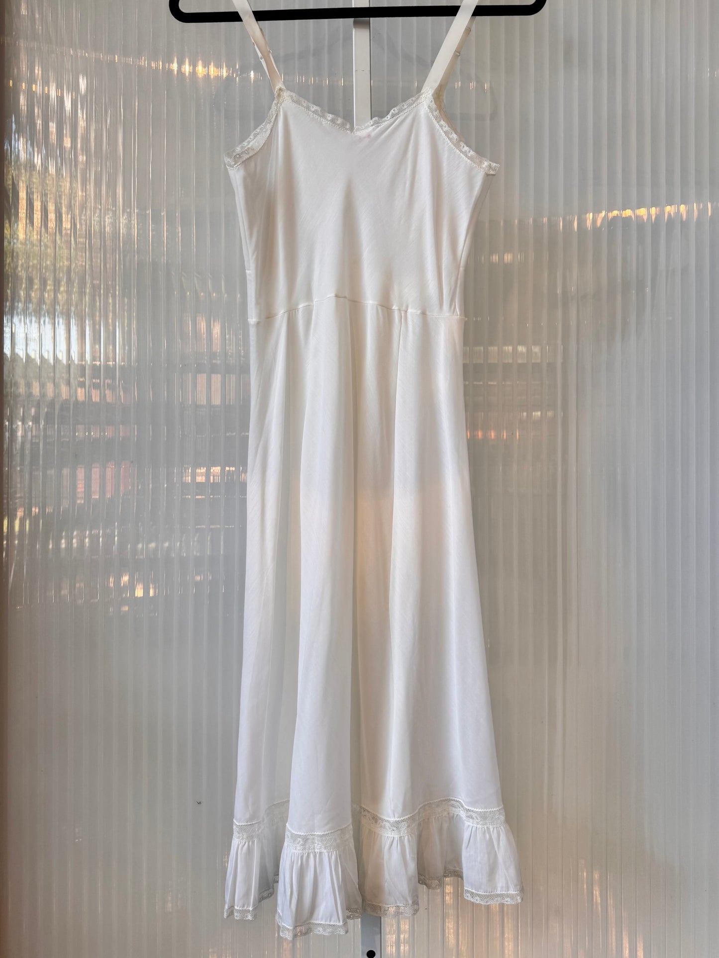 1970s White Fine Cotton Slip with Lace Trim