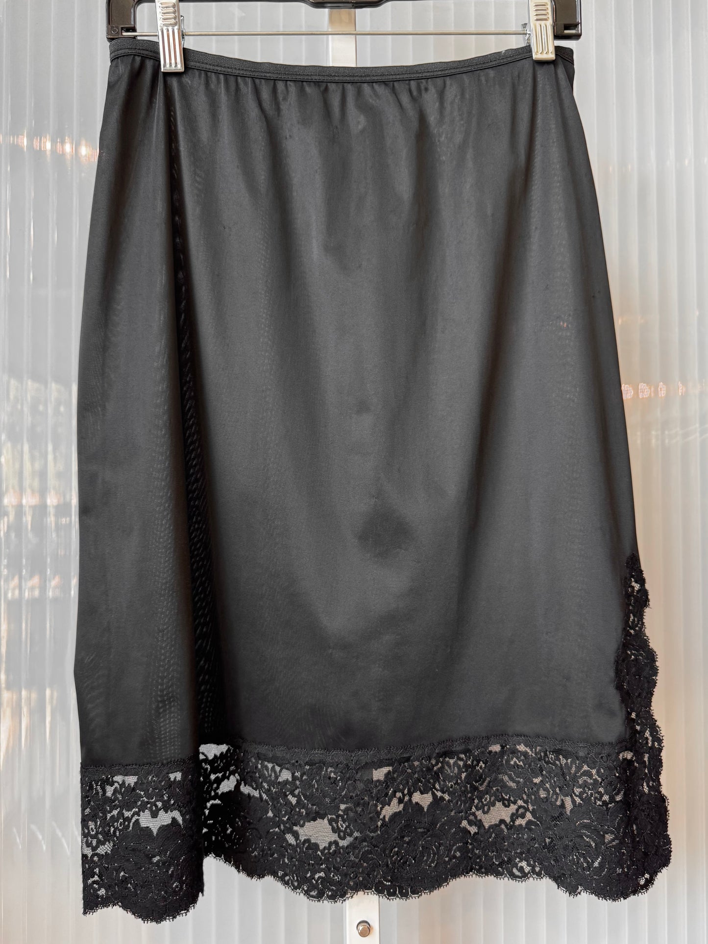 Black Skirt Slip with Slit & Wide Lace Trim
