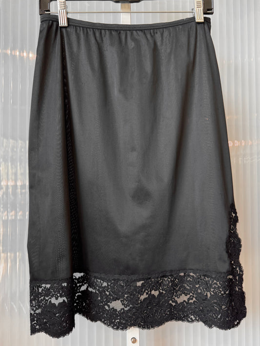 Black Skirt Slip with Slit & Wide Lace Trim