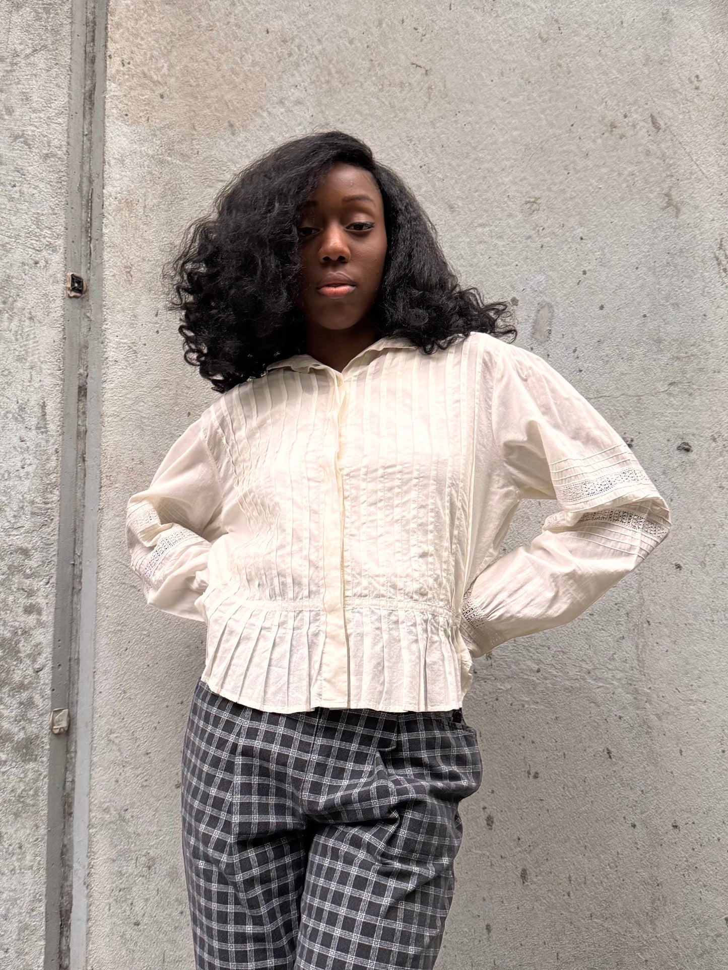 1980s Does Edwardian White Pintuck Blouse