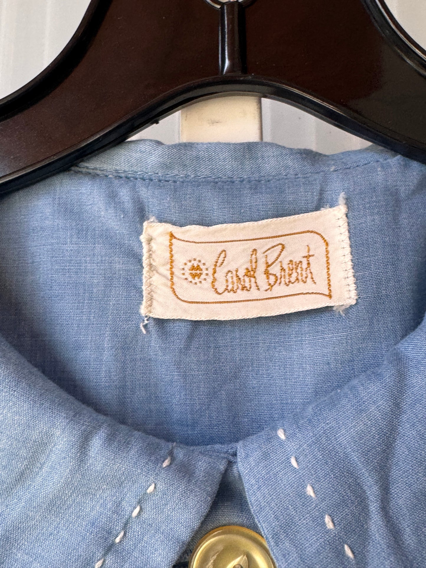 1950s Chambray Blue Button-Up Shirtwaist Apron Dress
