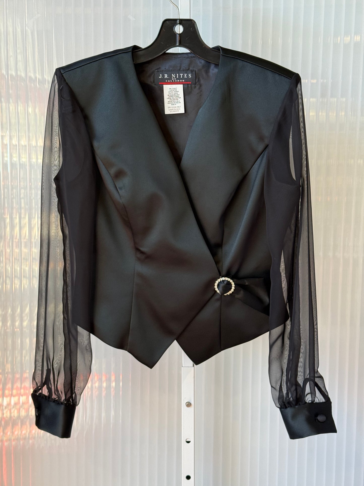 1990s Black Top w/ Sheer Sleeves & Sparkling Loop Closure